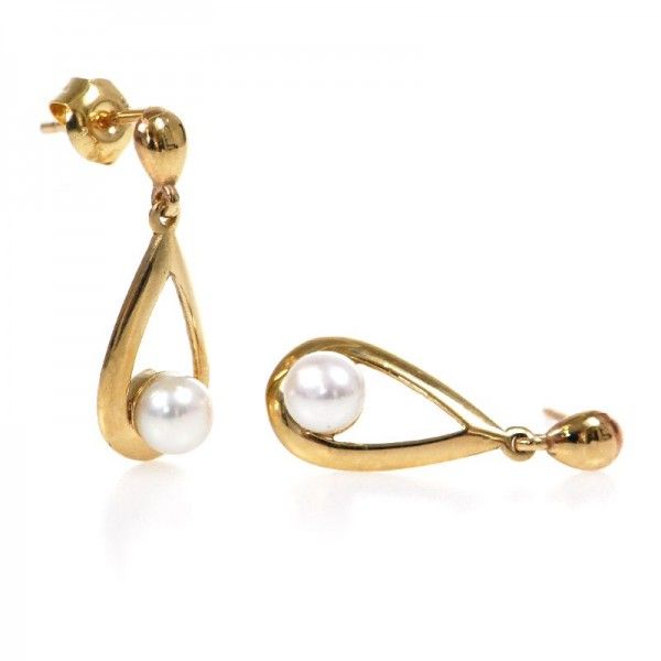 Freshwater Pearl Pearshape Loop Drop Earrings  |  9ct Gold