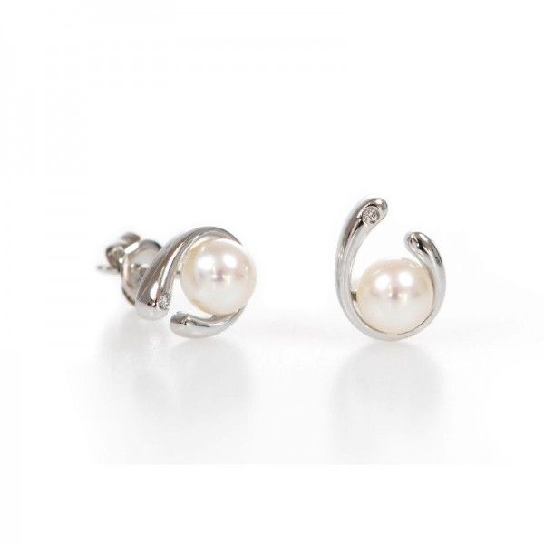 Modern white gold,pearl and diamond stud earrings