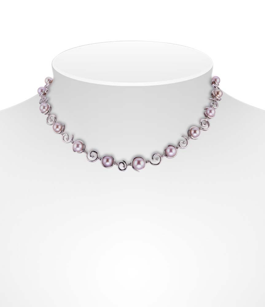 18ct Natural Colour Freshwater Pearl and Diamond Modern Degin Necklace.