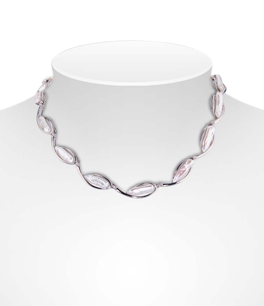 Biwa Pearl and Diamond 14ct Necklace 