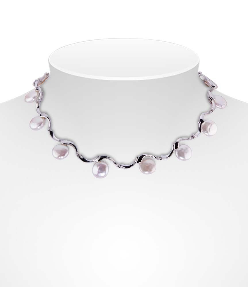 14ct Contemporary Coin Pearl And Diamond Necklace
