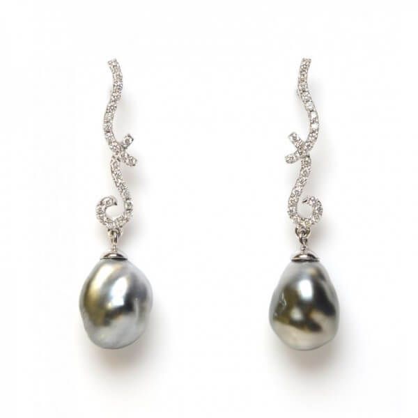 Exquisite and individual Keshi Pearl and Diamond drop earrings.