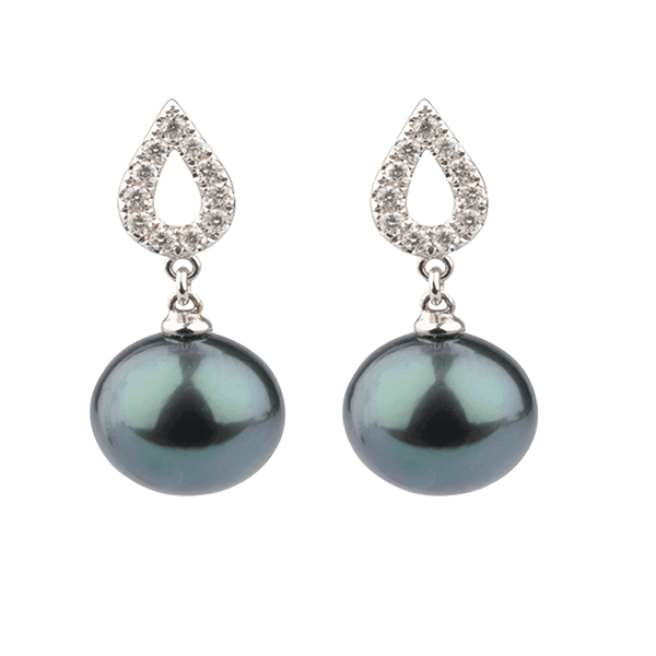 Tahitian Cultured Pearl & Diamond Openwork Motif Earrings | 18 ct White Gold 