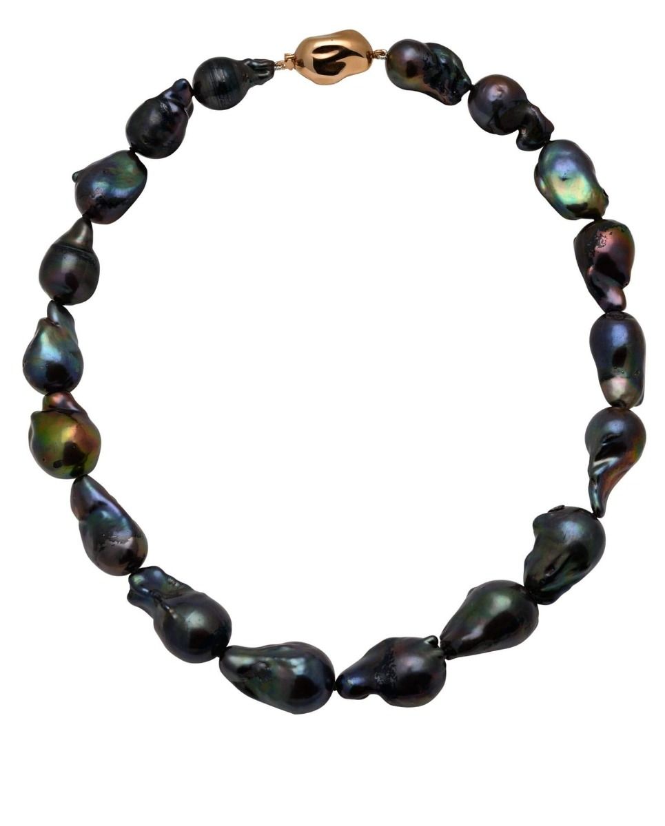 Black Baroque Necklace WIth 14ct Baroque Clasp