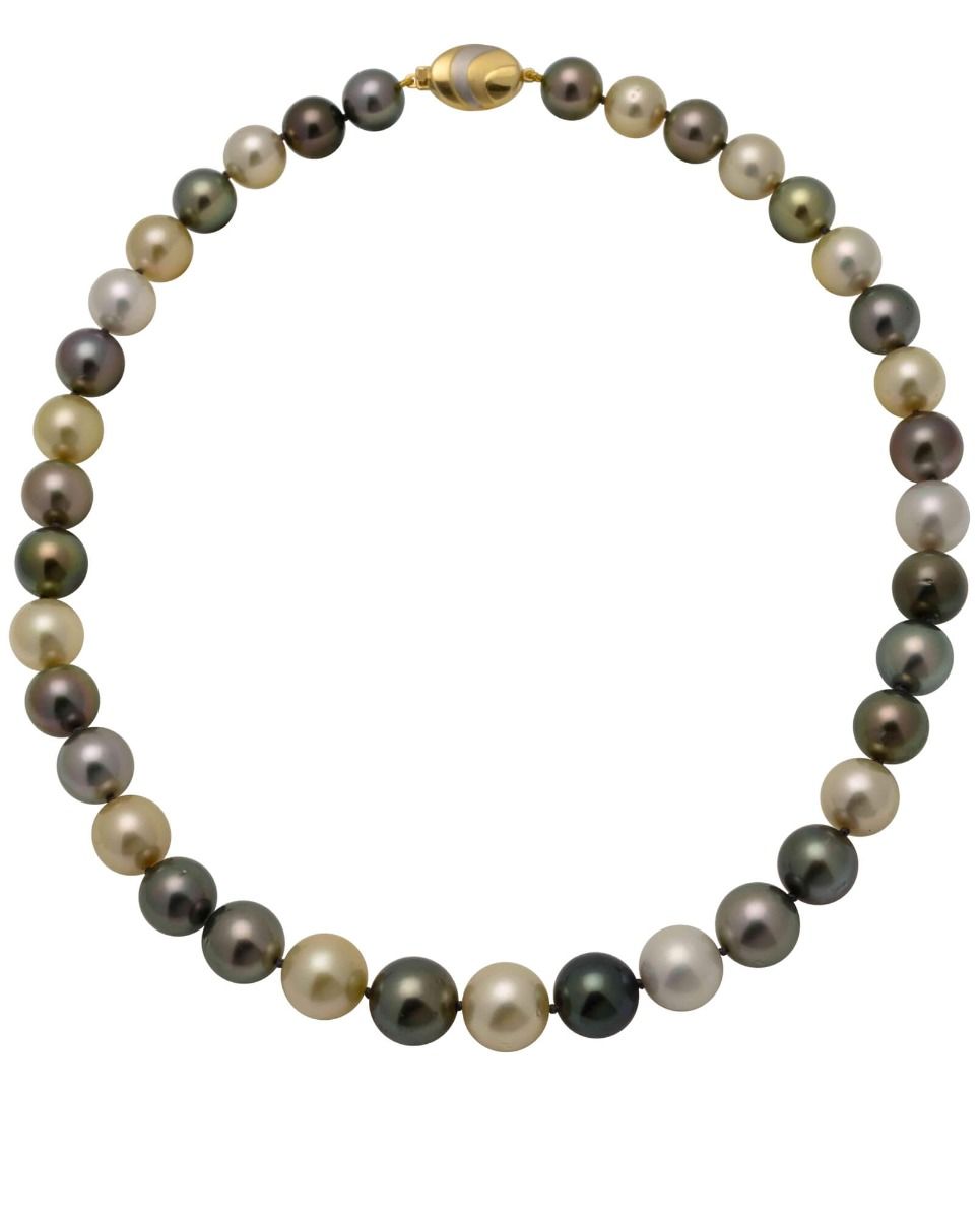 Tahitian And South Sea Pearl Necklace On 18ct Bi Colour Clasp