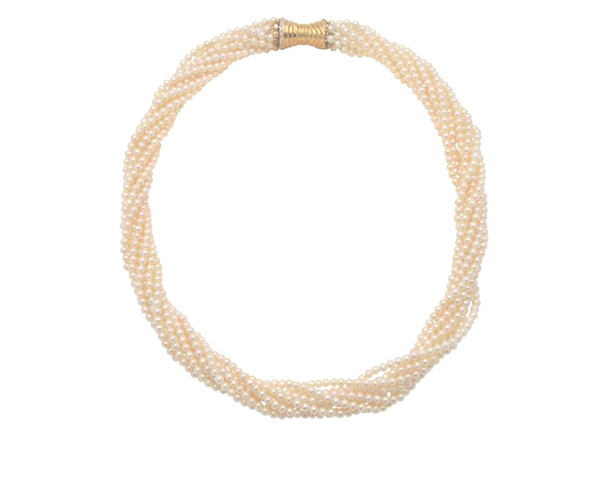 White Freshwater Pearl Multi-Row Twist Necklace |18 ct Yellow Gold