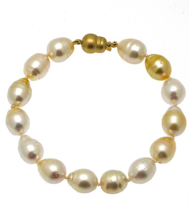 Gold And White South Sea Pearl Baroque Bracelet