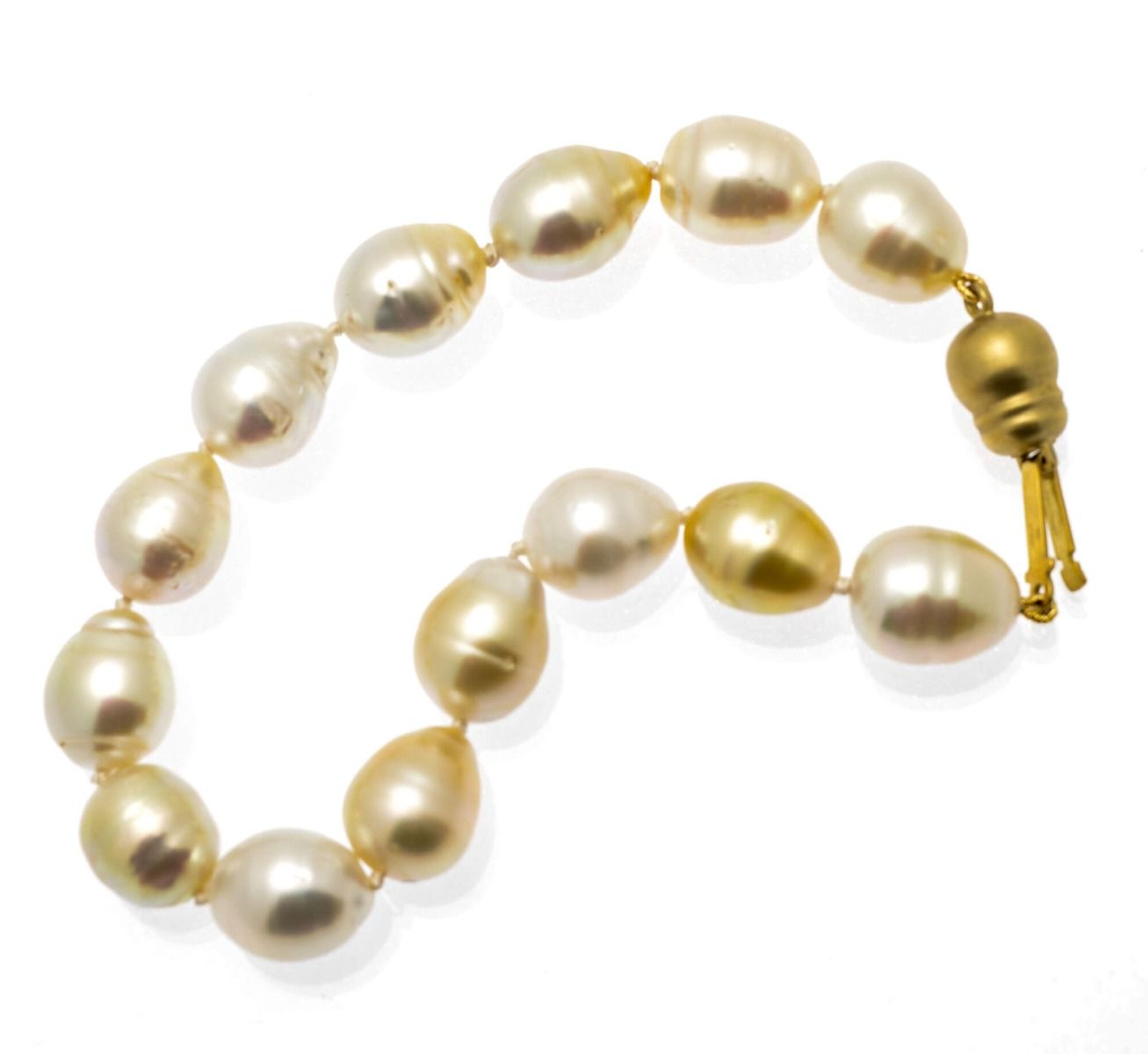 Gold And White South Sea Pearl Baroque Bracelet