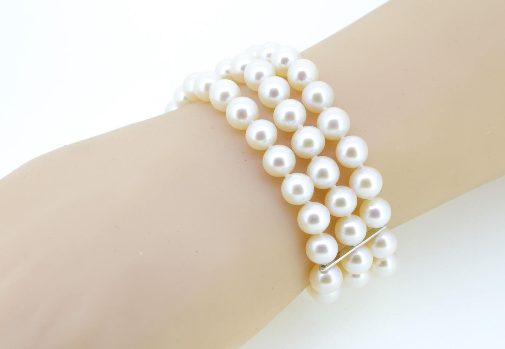 Three Row Freshwater Pearl Bracelet On 18ct White Gold & Diamond Clasp