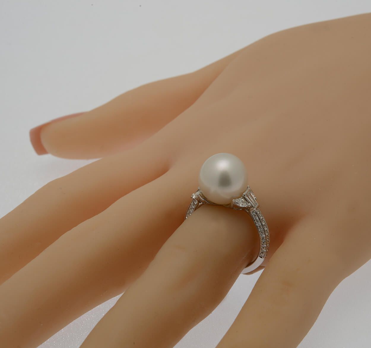 South Sea Pearl And Diamond 18ct Cocktail Ring On Hand
