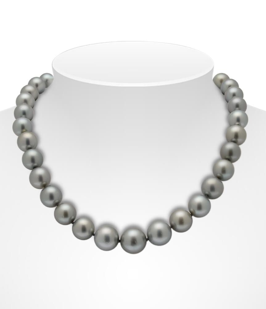 Beautiful Grey Tahitian Pearl Necklace With Palladium And Diamond Clasp.