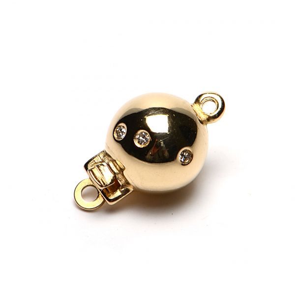 18ct Yellow Gold Diamond Set Polished Ball Clasp 8mm