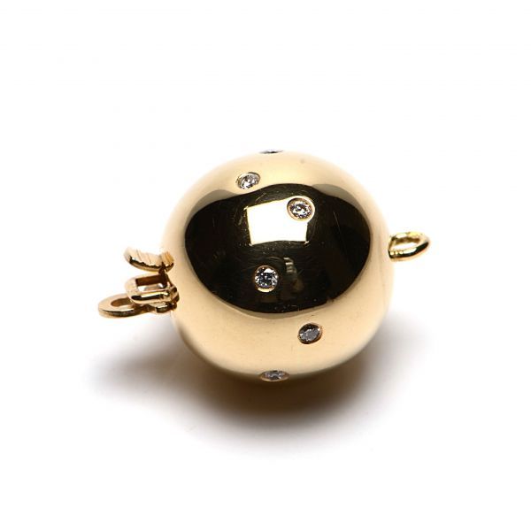  18ct Yellow Gold Diamond Set Polished Ball Clasp 10 mm