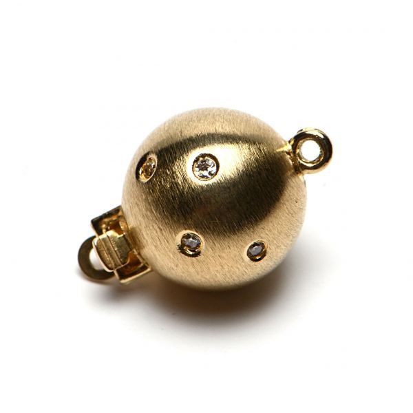  18ct Yellow Gold Diamond Set Satin Ball Clasp 10 mm