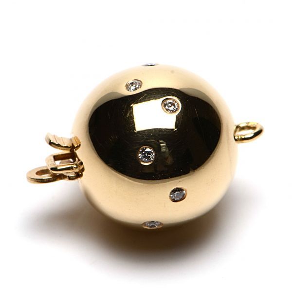  18ct Yellow Gold Diamond Set Polished Ball Clasp 12 mm