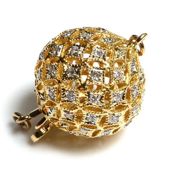 18 ct Yellow Gold And Diamond Set Filigree Ball Clasp