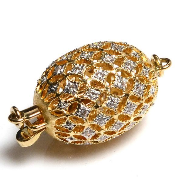 18ct Yellow Gold And Diamond Set Oval Filigree Ball Clasp