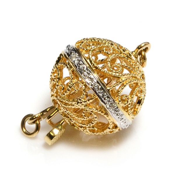 18 ct Yellow Gold & Diamond Set Filigree Ball Clasp