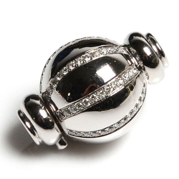 18 ct White Gold and Diamond set ball clasp, Total diamond weight 0.52 cts 