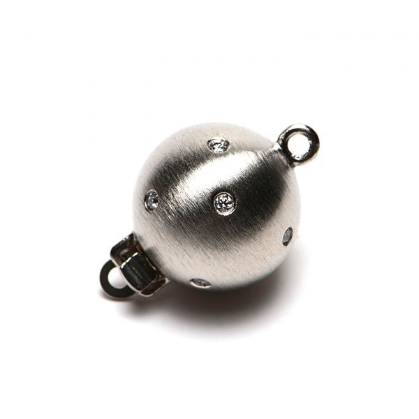 18 ct White Gold Satin Finished Diamond Set Ball Clasp 10 mm, Diamond weight 0.04 ct