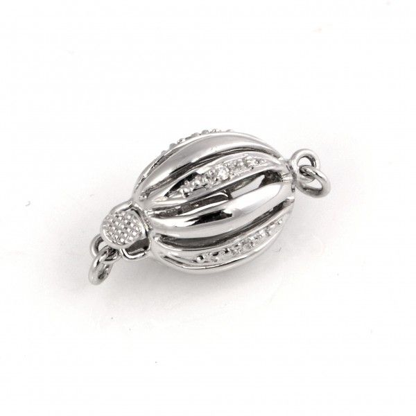 Diamond Set Fluted Oval Clasp 18ct White Gold