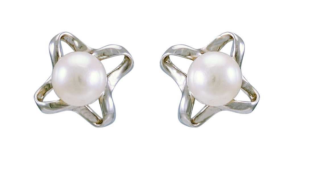 Funky 14ct White gold Akoya Pearl Stud Earrings
