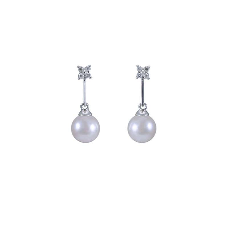 Akoya Pearl & Diamond 4 Stone Diamond Drop Earrings  |  18ct White Gold