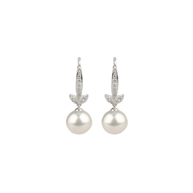 Akoya Pearl & Diamond Lever Hook Earrings  |  18ct White Gold