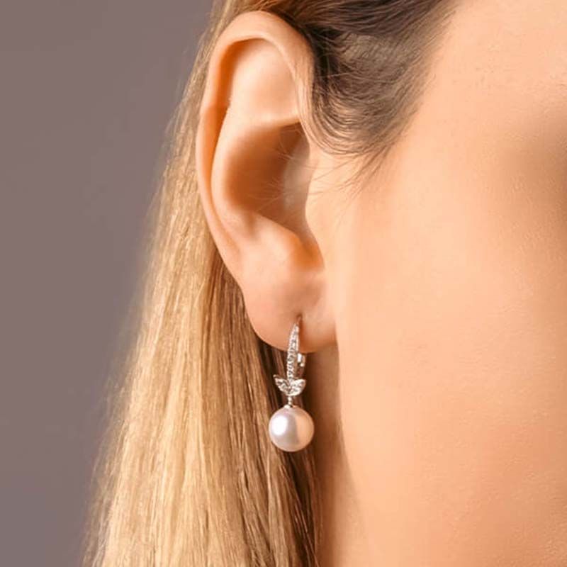 Akoya Pearl & Diamond Lever Hook Earrings  |  18ct White Gold