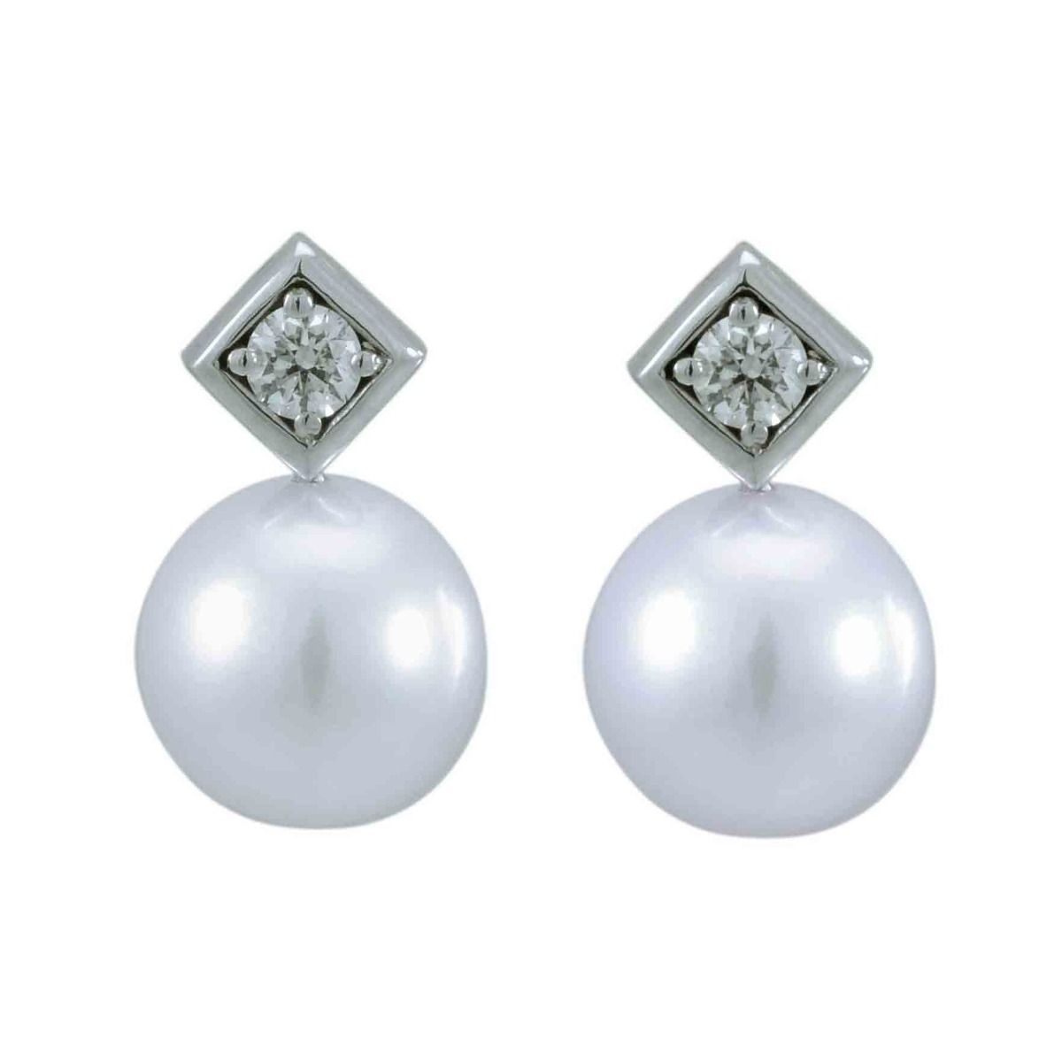 18ct White Gold Fine Akoya Pearl and Diamond earrings, hand -made in our workshops.