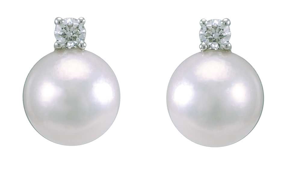 Classic Akoya Pearl and Diamond 4 claw stud earrings