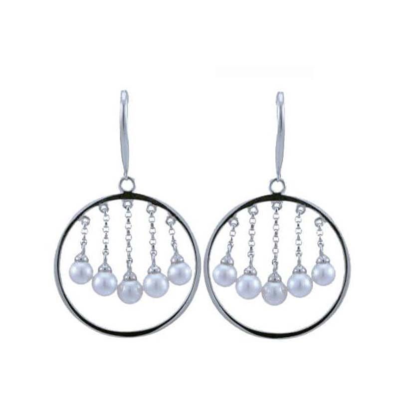 Freshwater Pearl "Dream Catcher" Motif Hook Earrings  |  14ct White Gold