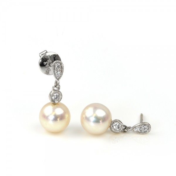 Edwardian Style Freshwater Pearl And Diamond Drop Earrings