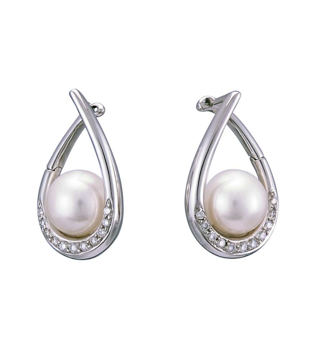 Freshwater Pearl & Diamond 'Sling' Design Earrings | 14 ct White Gold
