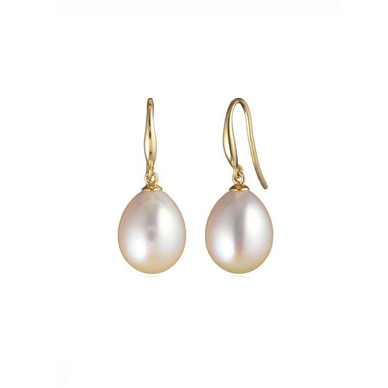 Freshwater Pearl Sturdy Hook Drop Earrings  |  18ct Yellow Gold