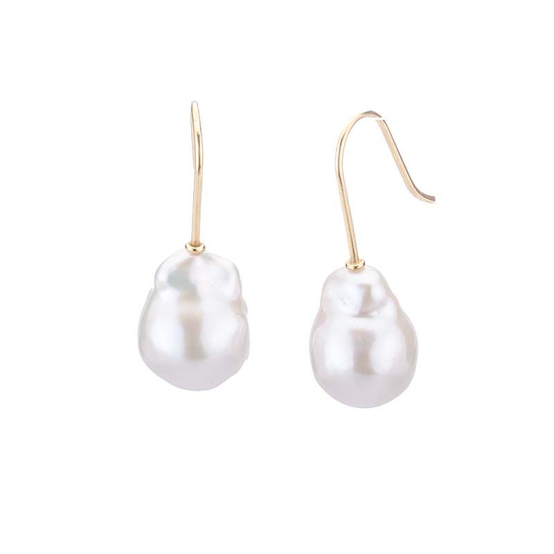 Freshwater Baroque Hook Drop Earrings  | 18 ct Yellow Gold