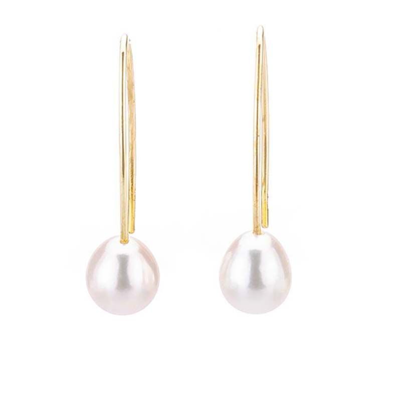 Freshwater Elongated Hook Drop Pearl Earrings  |  9ct Yellow Gold