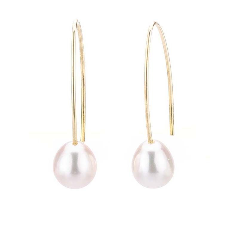 Freshwater Elongated Hook Drop Pearl Earrings  |  9ct Yellow Gold