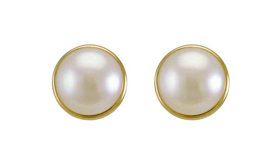 Freshwater Pearl Simple Collet Set Stud Earring  |  9ct Gold