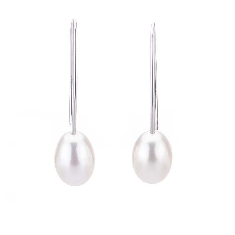Freshwater Elongated Hook Drop Pearl Earrings  |  9ct White Gold