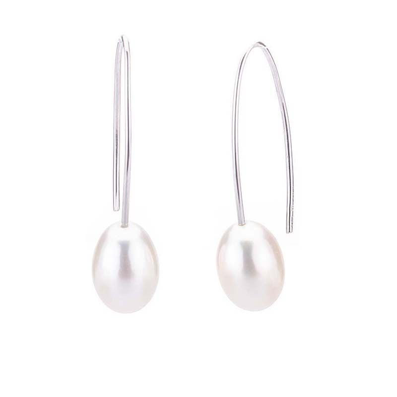 Freshwater Elongated Hook Drop Pearl Earrings  |  9ct White Gold