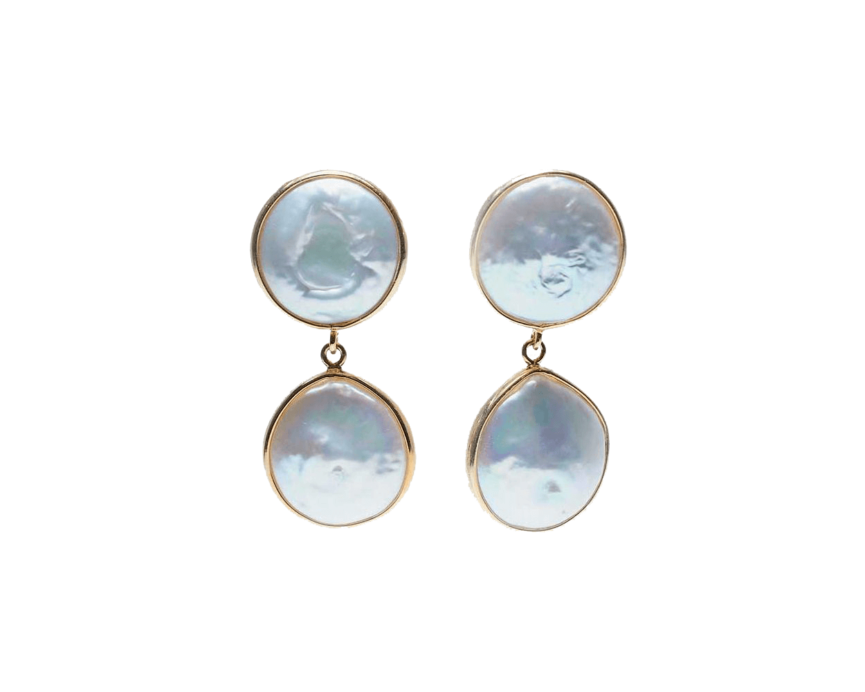 Freshwater Coin Pearl Double Drop Earrings  |  Silver Gilt