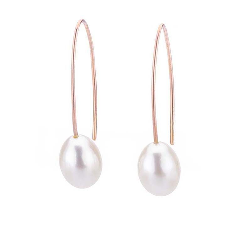 Freshwater Elongated Hook Drop Pearl Earrings  |  9ct Rose Gold