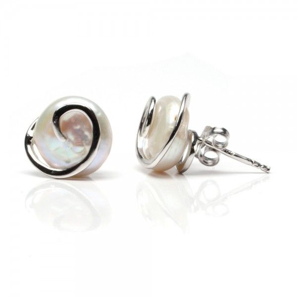Silver & Freshwater Coin Pearl Earrings