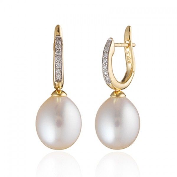 Freshwater Cultured Pearl & Diamond Huggie Earrings  |  9ct Gold