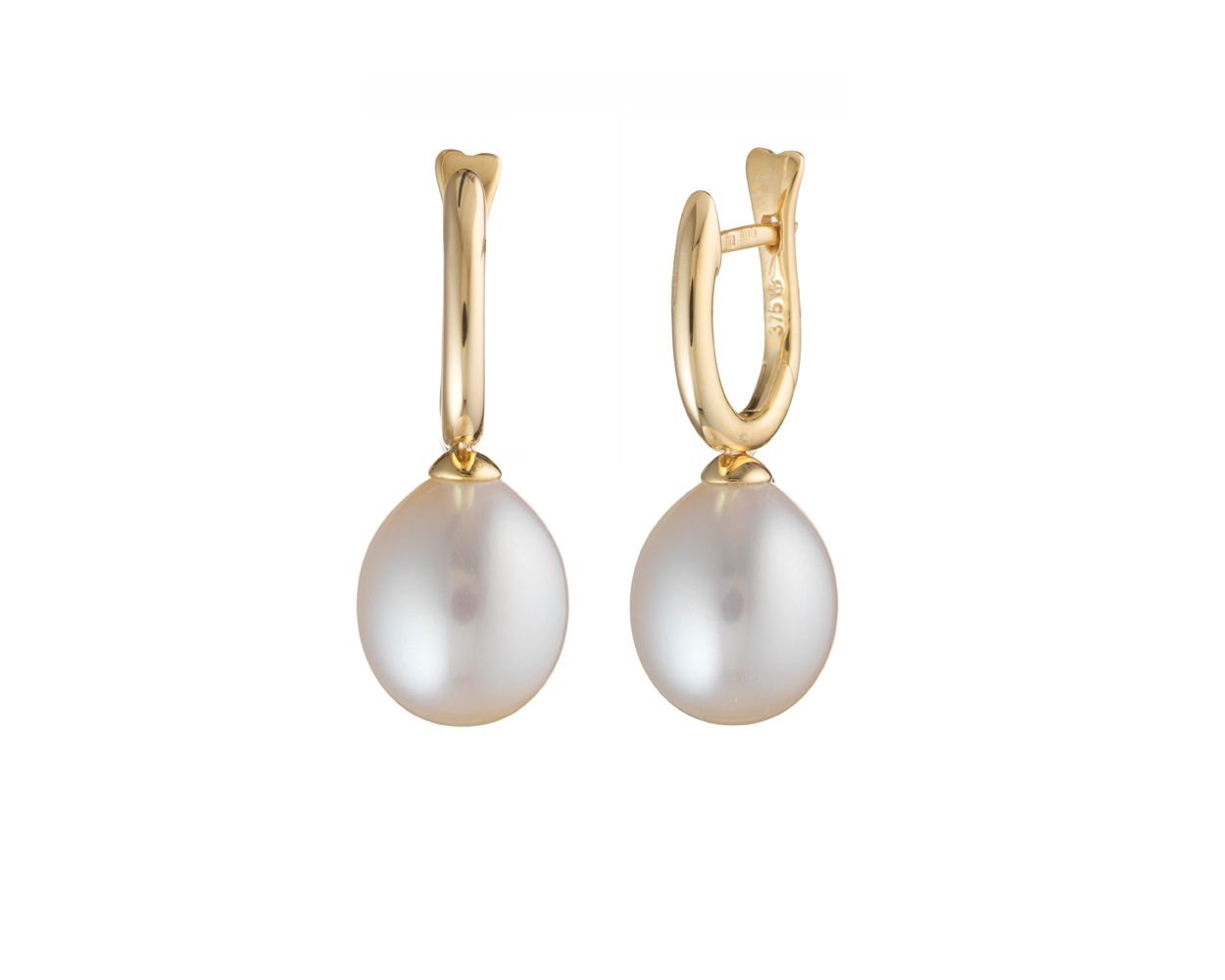 Freshwater Pearl Drop Huggie Earrings  |  9ct Yellow Gold