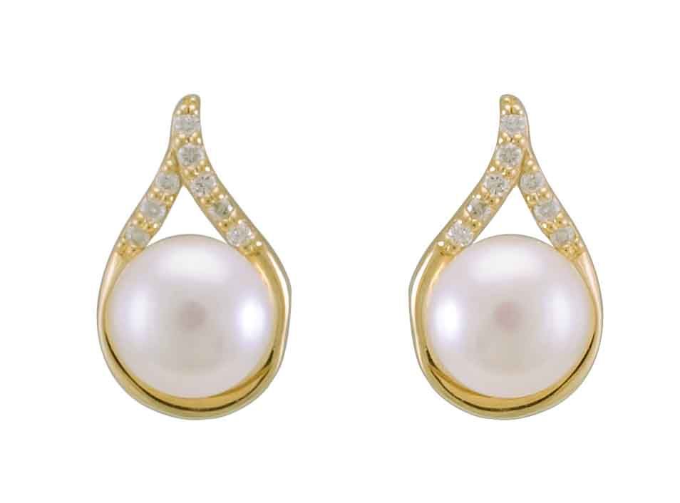 9ct Freshwater Pearl and Diamond Pear-shape Earrings