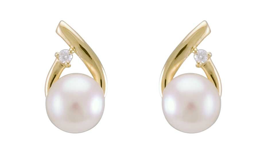 Modern crossover Freshwater Pearl & Diamond stud earrings