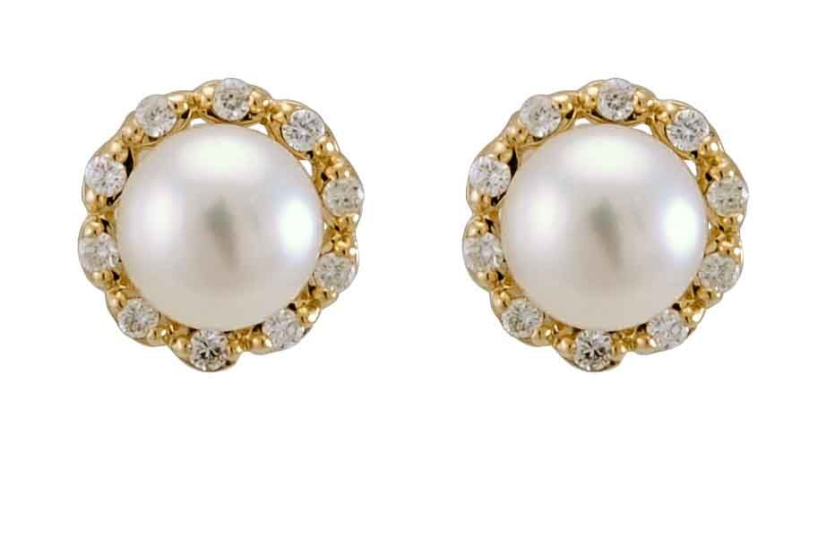 Sweet 9ct Yellow Gold Freshwater Pearl and Diamond Cluster Earrings