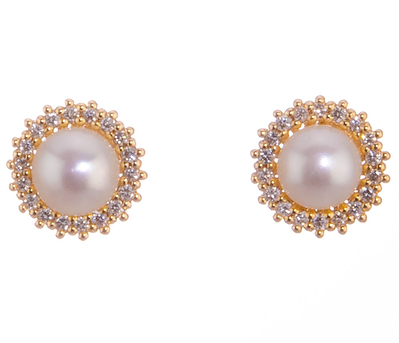 Freshwater Pearl and Diamond Halo Cluster Earrings